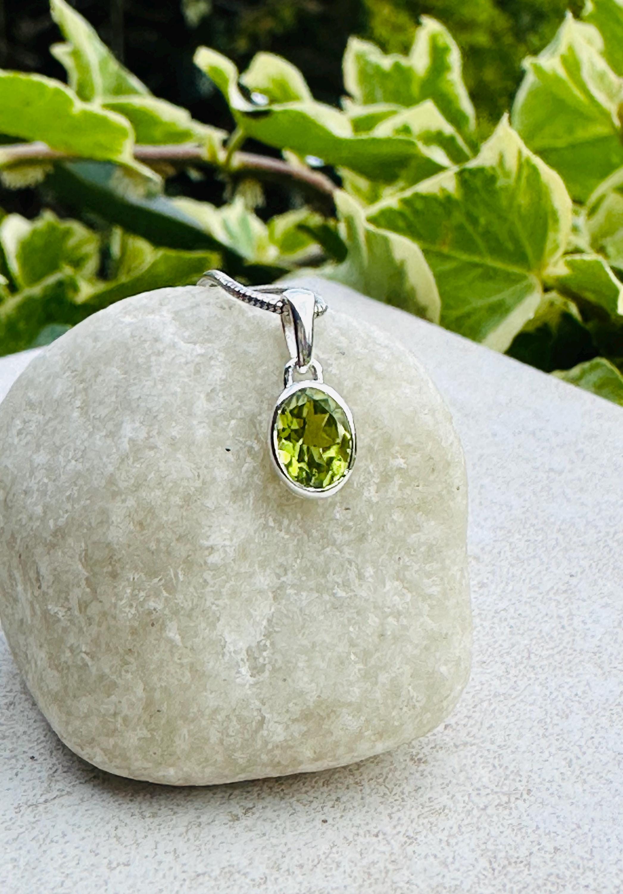 Natural Peridot Pendant, Oval 8mm x 6mm, Sterling Silver, August Birthstone, Handmade UK gift