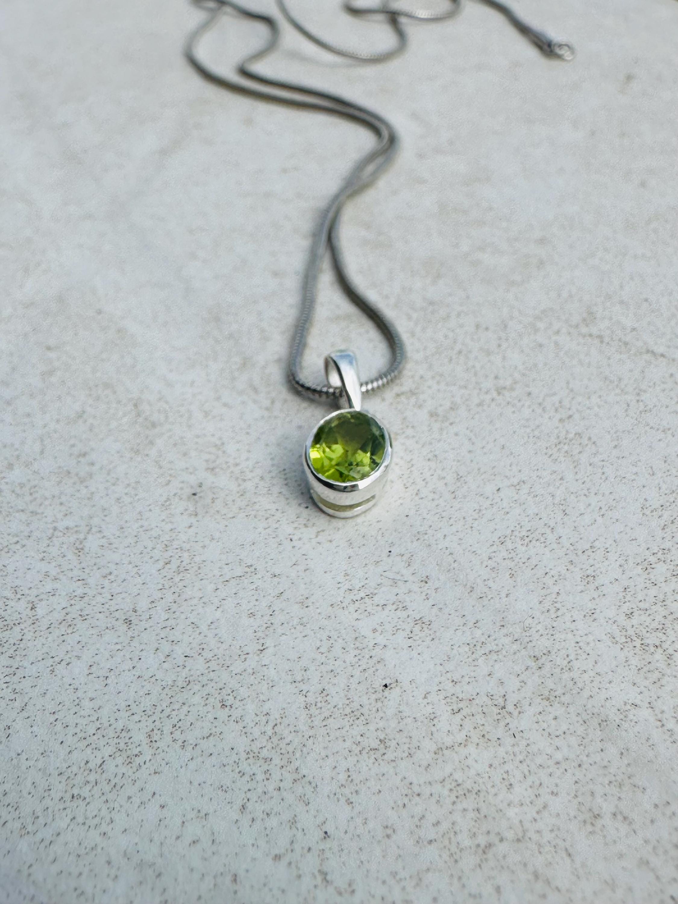 Natural Peridot Pendant, Oval 8mm x 6mm, Sterling Silver, August Birthstone, Handmade UK gift