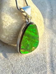 Ammolite Pendant: Sterling Silver Pear-Cut Gemstone
