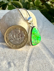 Iridescent Ammolite Pendant: Sterling Silver Pear-Cut Gemstone