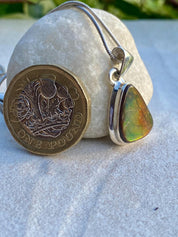 Ammolite Pendant: Iridescent Gemstone, Sterling Silver, Alberta Canada