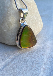 Ammolite Pendant: Iridescent Gemstone, Sterling Silver, Alberta Canada