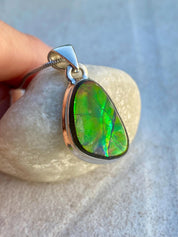 Iridescent Ammolite Pendant: 925 Sterling Silver, Alberta Gemstone