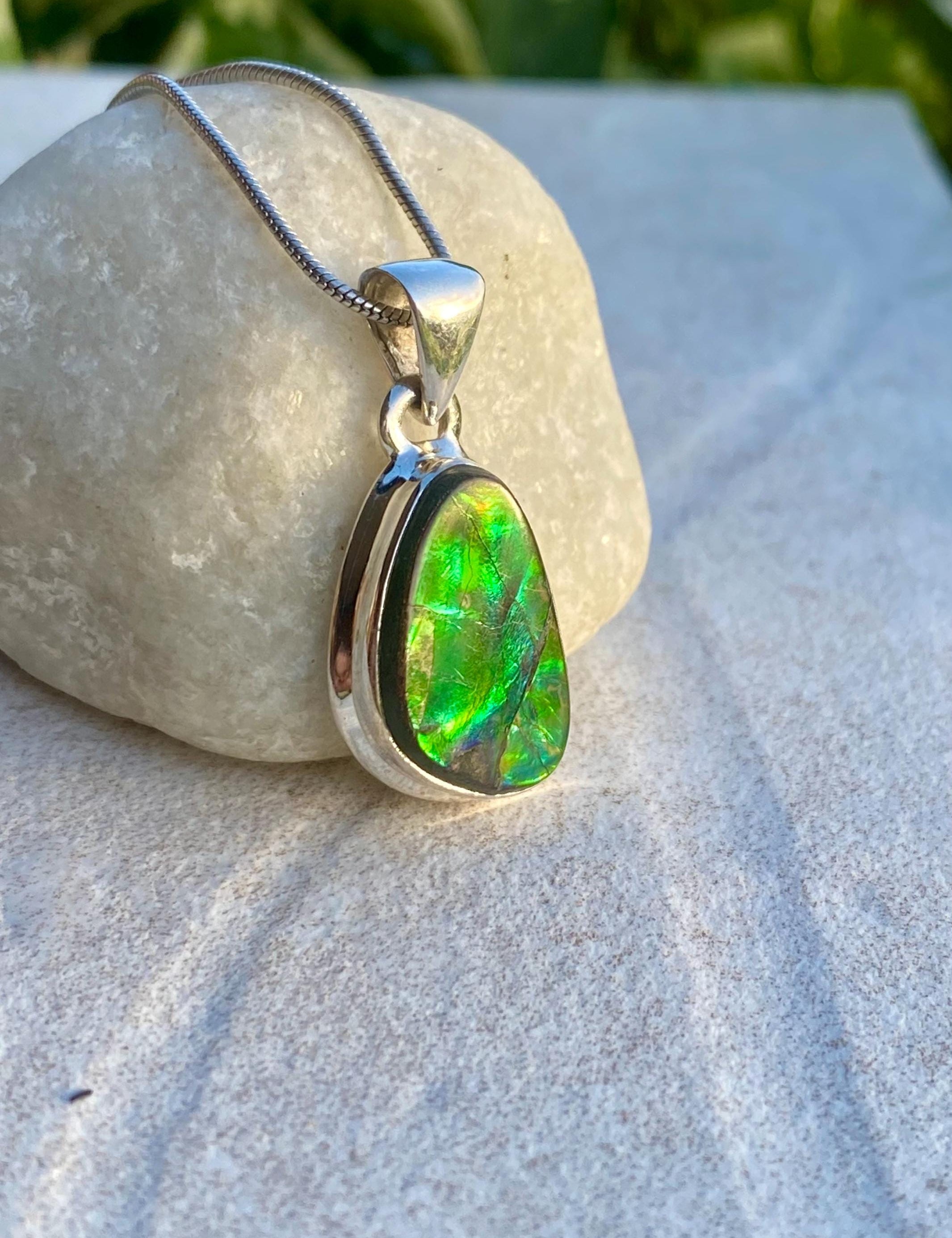 Iridescent Ammolite Pendant: 925 Sterling Silver, Alberta Gemstone