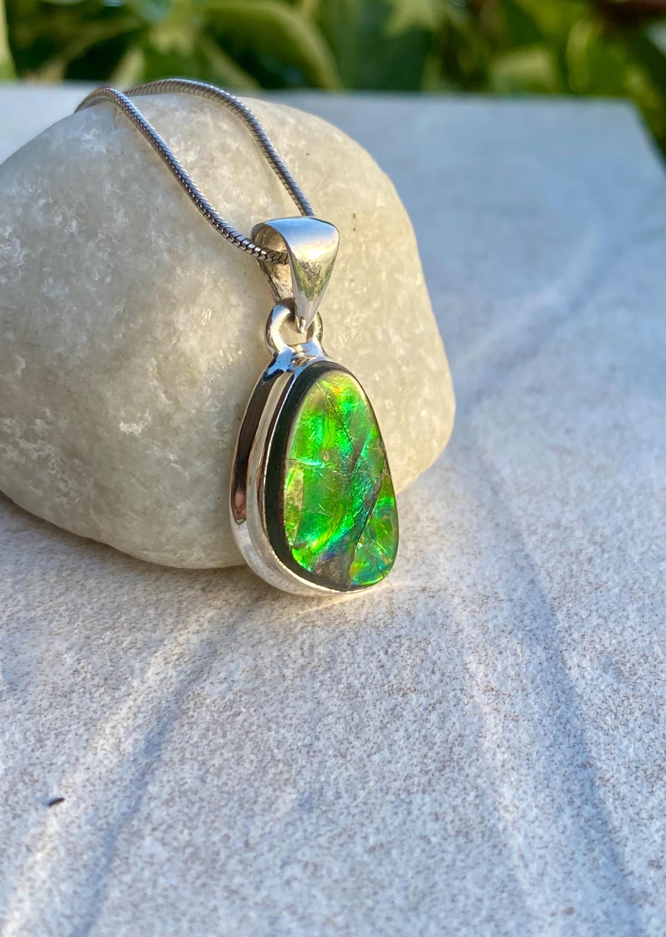 Iridescent Ammolite Pendant: 925 Sterling Silver, Alberta Gemstone