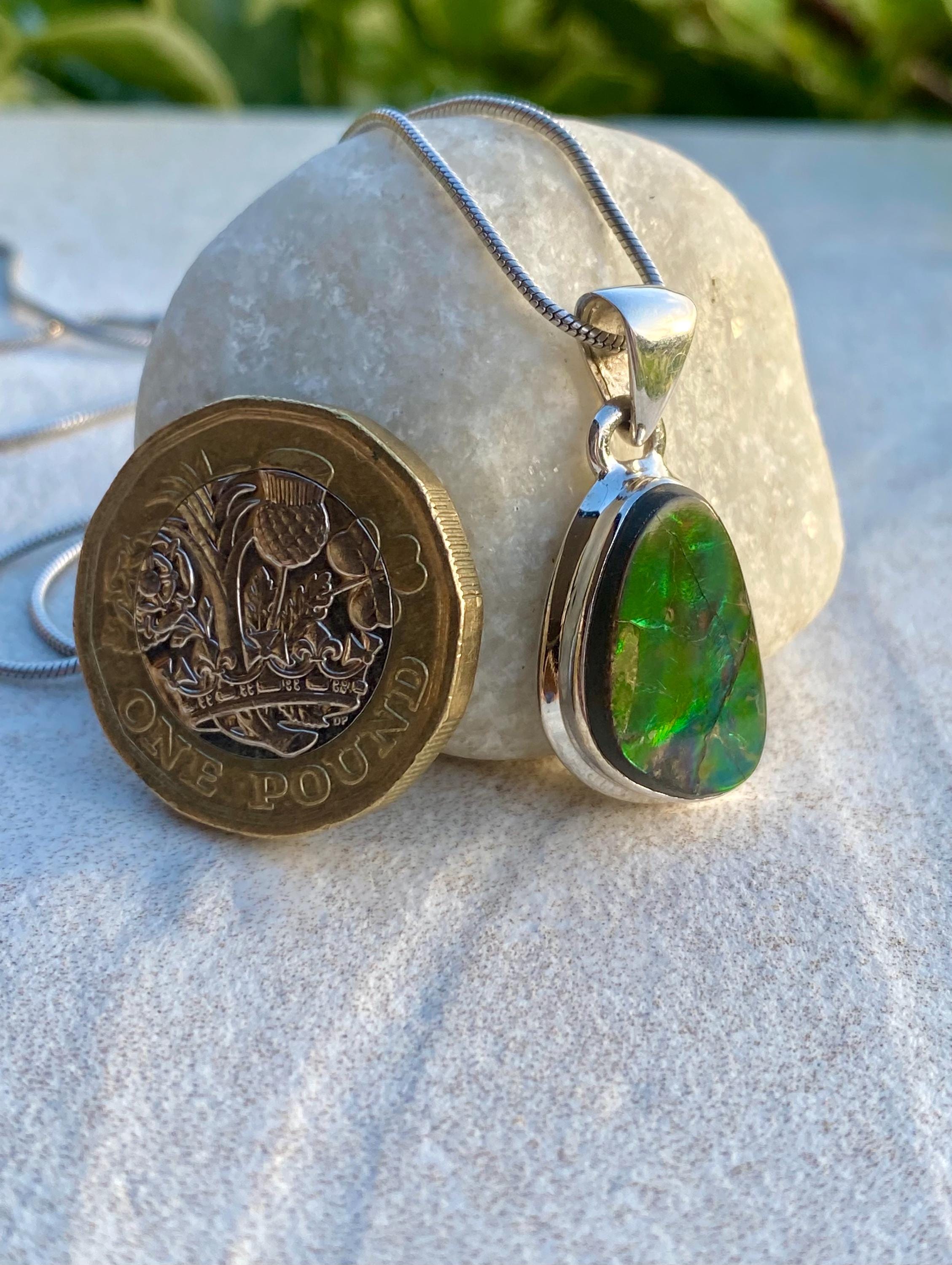 Iridescent Ammolite Pendant: 925 Sterling Silver, Alberta Gemstone