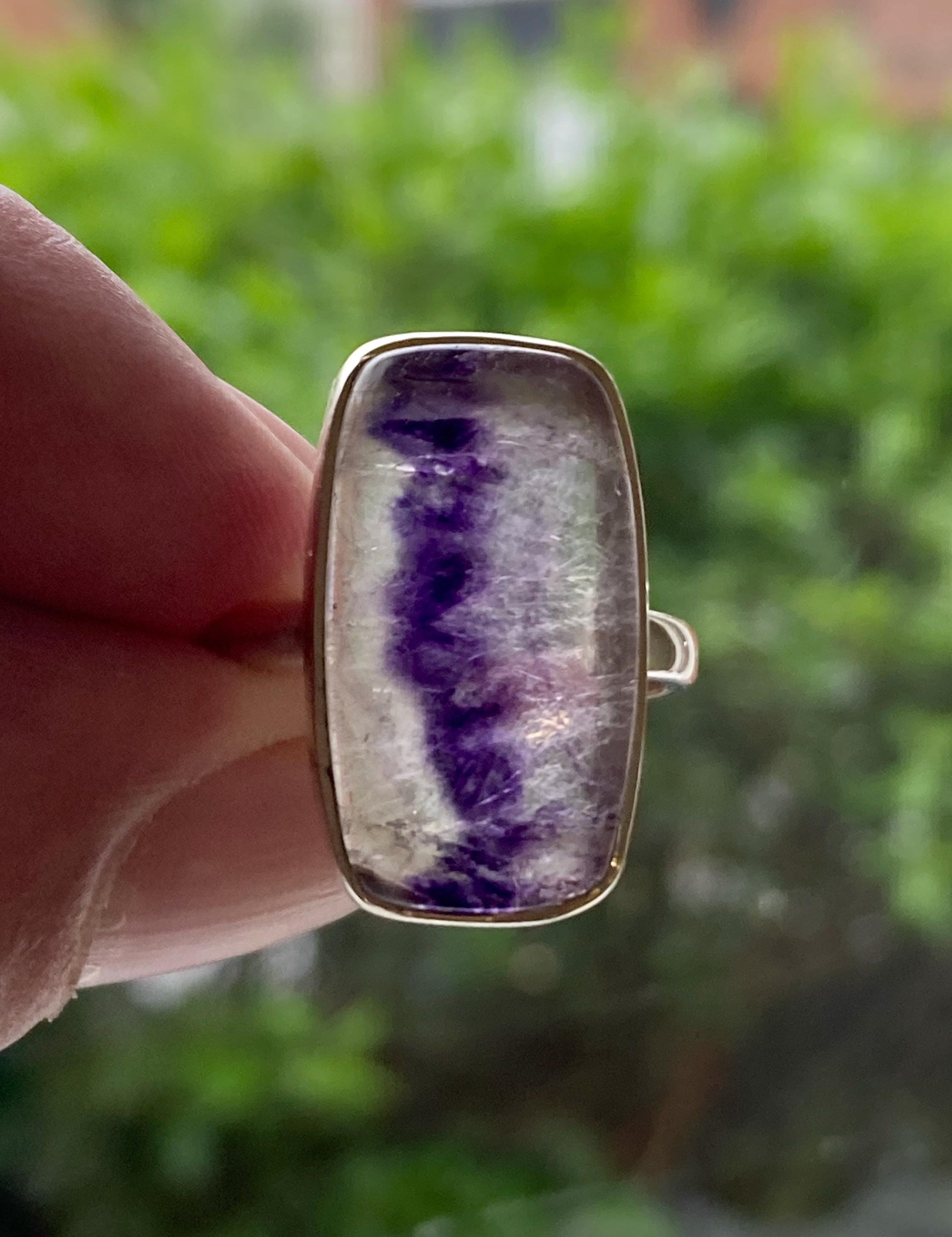 Blue John Silver Rectangular Ring - 2.3cm x 1.3cm