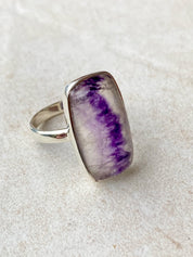 Blue John Silver Rectangular Ring - 2.3cm x 1.3cm