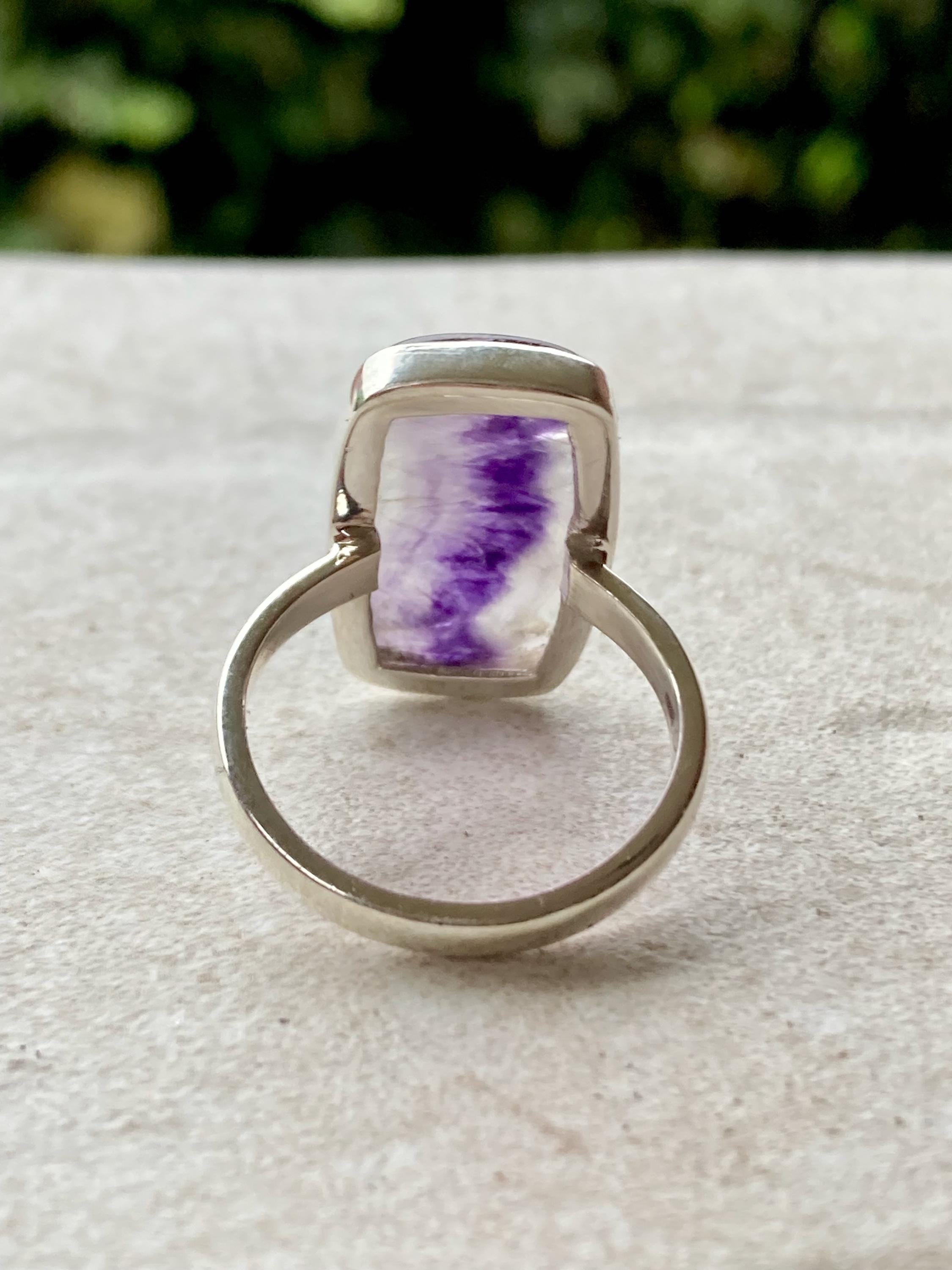Blue John Silver Rectangular Ring - 2.3cm x 1.3cm