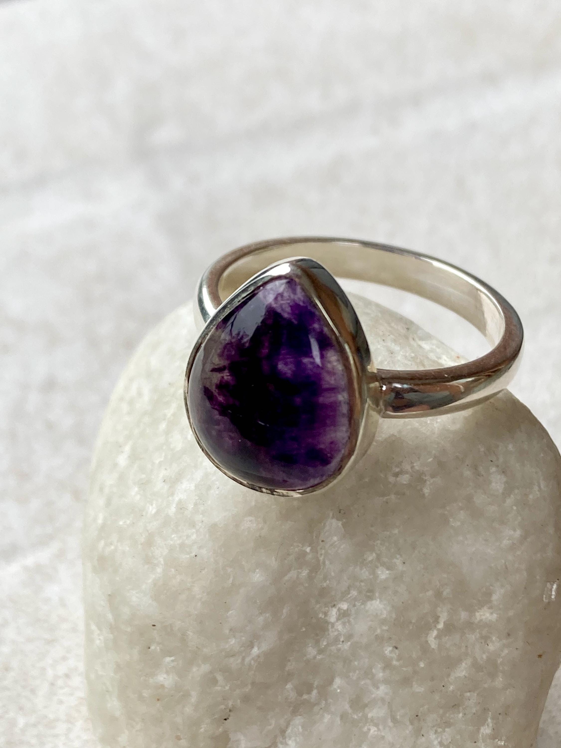Blue John Ring and Silver Teardrop 15mm x 13mm.