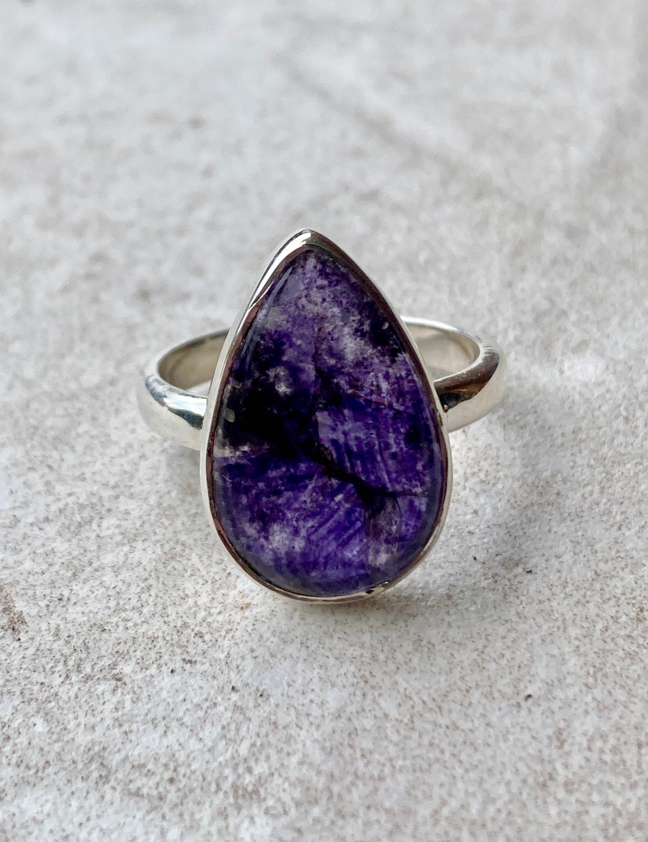 Blue John Silver Teardrop Ring - 2.3cm x 1.4cm