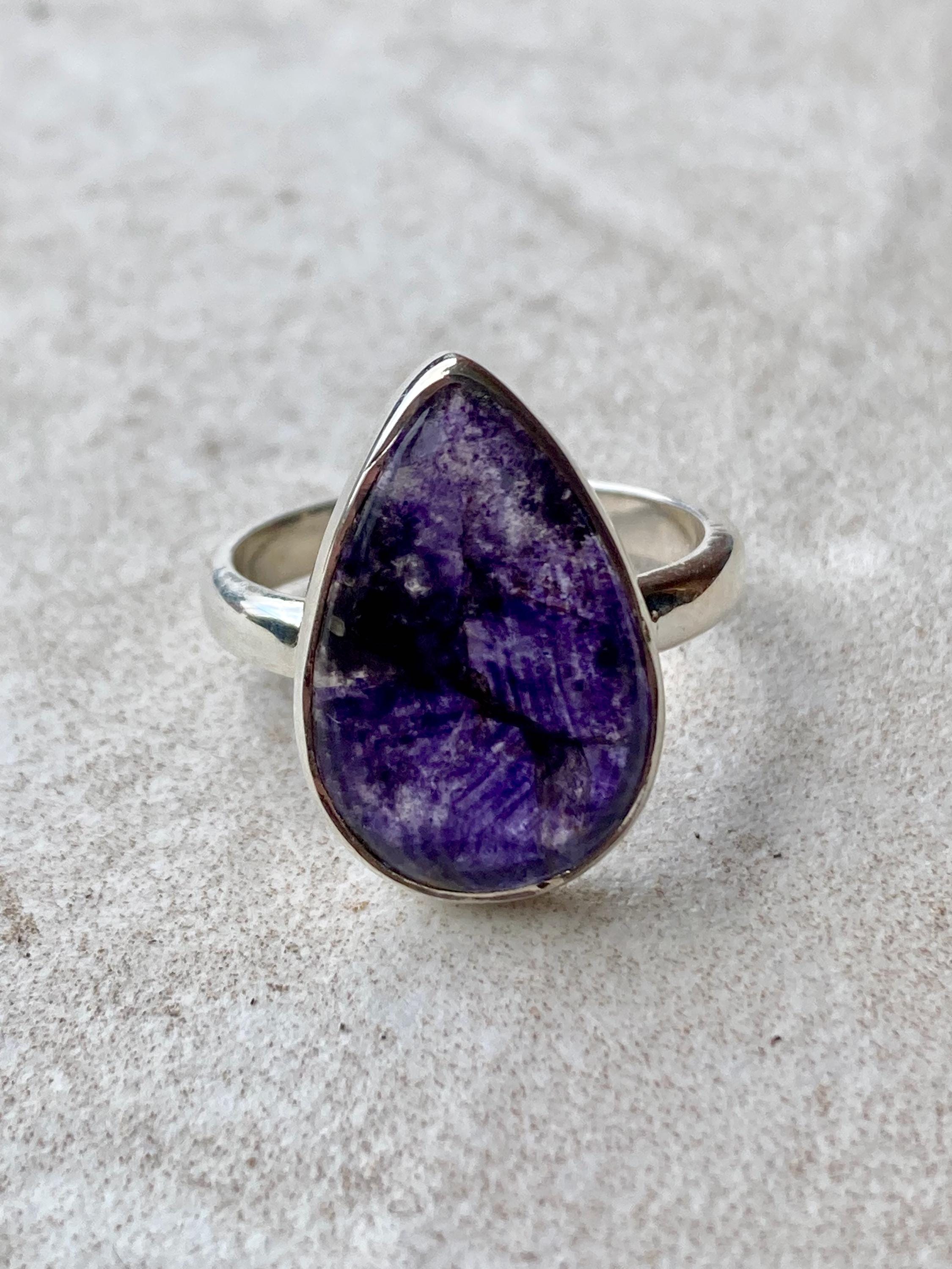 Blue John Silver Teardrop Ring - 2.3cm x 1.4cm