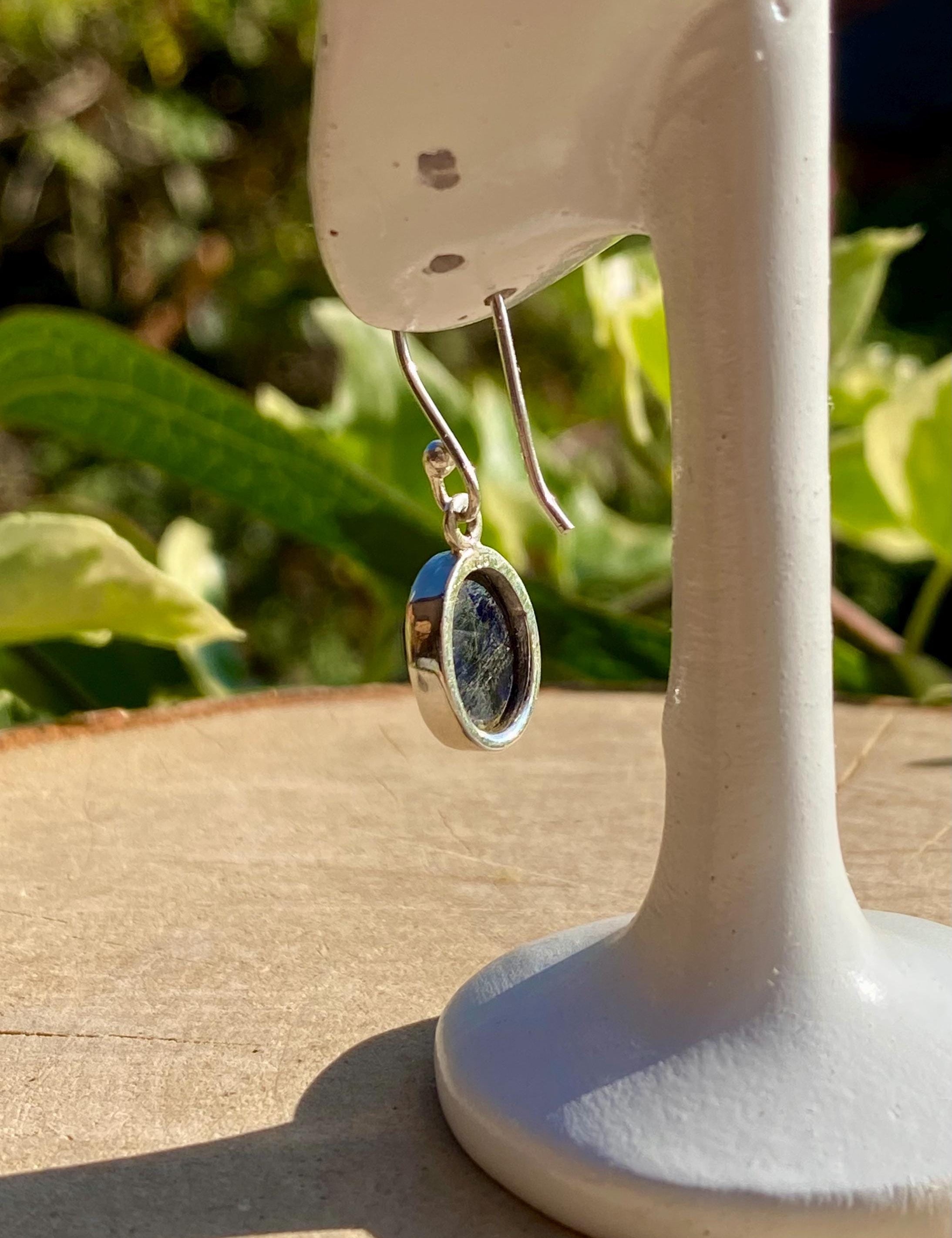 Raw Blue Sapphire Dangle Earrings: Sterling Silver September Birthstone