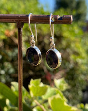 Raw Blue Sapphire Dangle Earrings: Sterling Silver September Birthstone