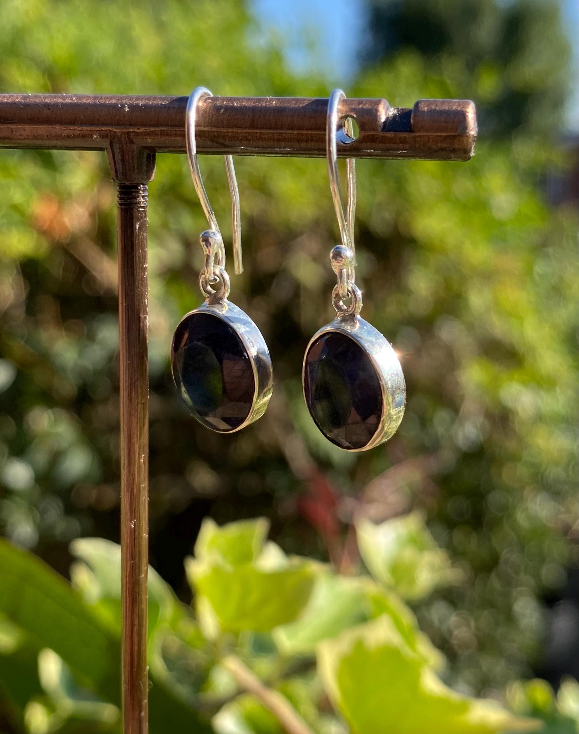 Raw Blue Sapphire Dangle Earrings: Sterling Silver September Birthstone
