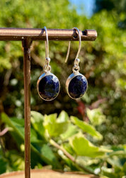 Raw Blue Sapphire Dangle Earrings: Sterling Silver September Birthstone