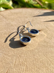 Raw Blue Sapphire Dangle Earrings: Sterling Silver September Birthstone