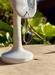 Raw Blue Sapphire Dangle Earrings: Sterling Silver September Birthstone