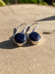 Raw Blue Sapphire Dangle Earrings: Sterling Silver September Birthstone