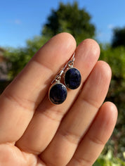 Raw Blue Sapphire Dangle Earrings: Sterling Silver September Birthstone