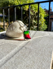 Watermelon Tourmaline Pendant, Emerald Cut 14mm 10mm Sterling Silver, Handmade UK gift