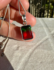 Watermelon Tourmaline Pendant, Emerald Cut 14mm 10mm Sterling Silver, Handmade UK gift