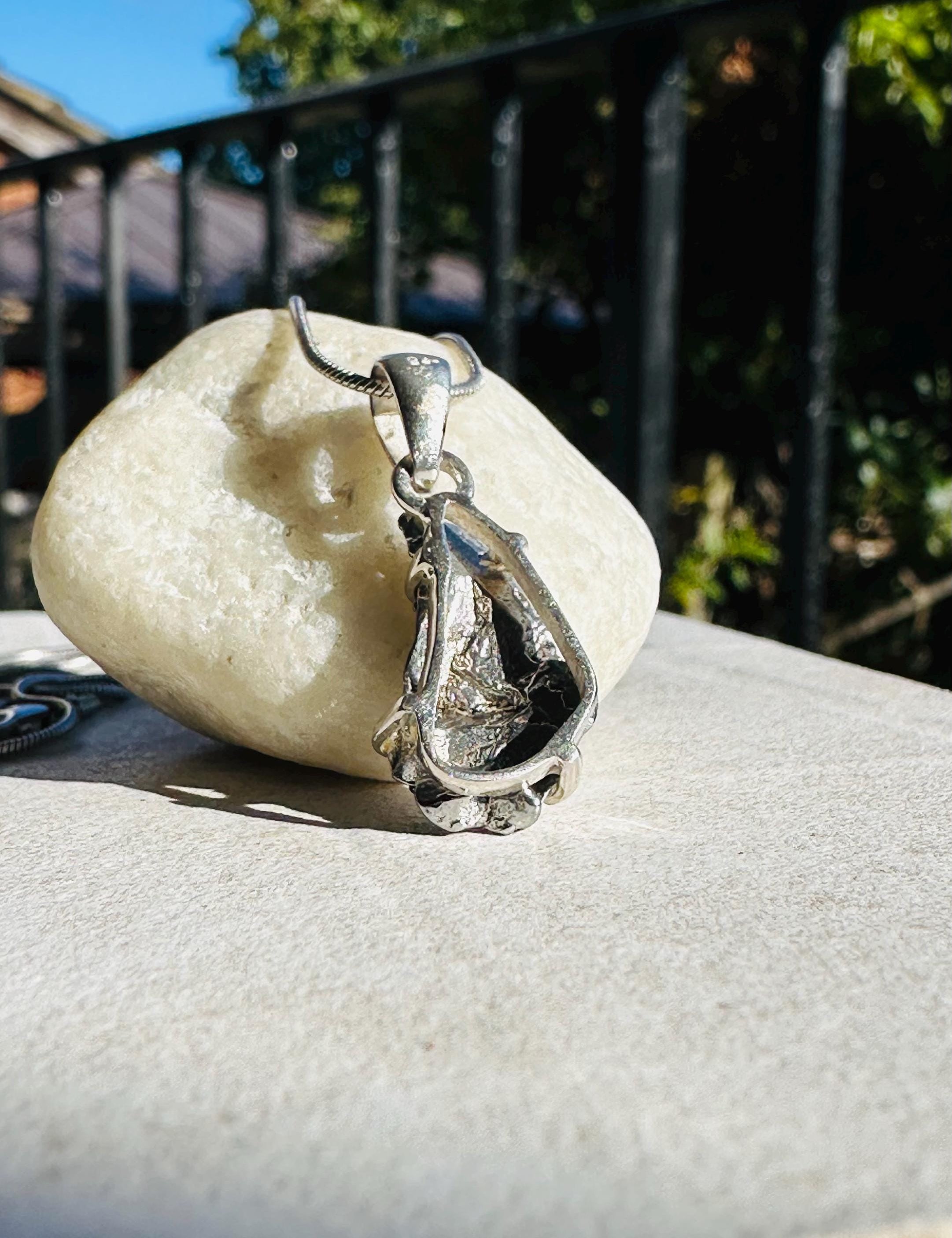 Meteorite Campo Del Cielo Pendant, 20mm x 11mm Sterling Silver, Handmade UK gift