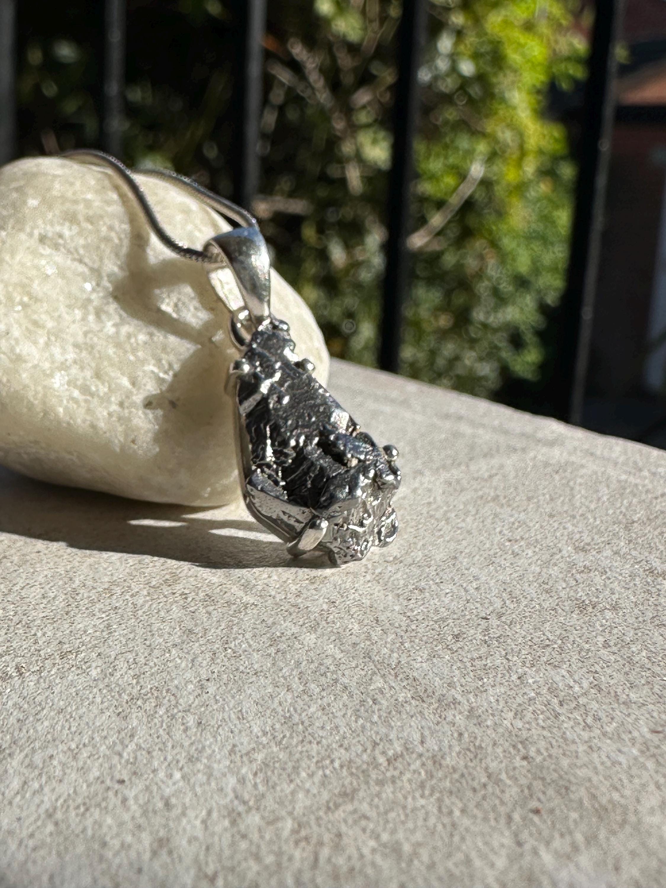 Meteorite Campo Del Cielo Pendant, 20mm x 11mm Sterling Silver, Handmade UK gift