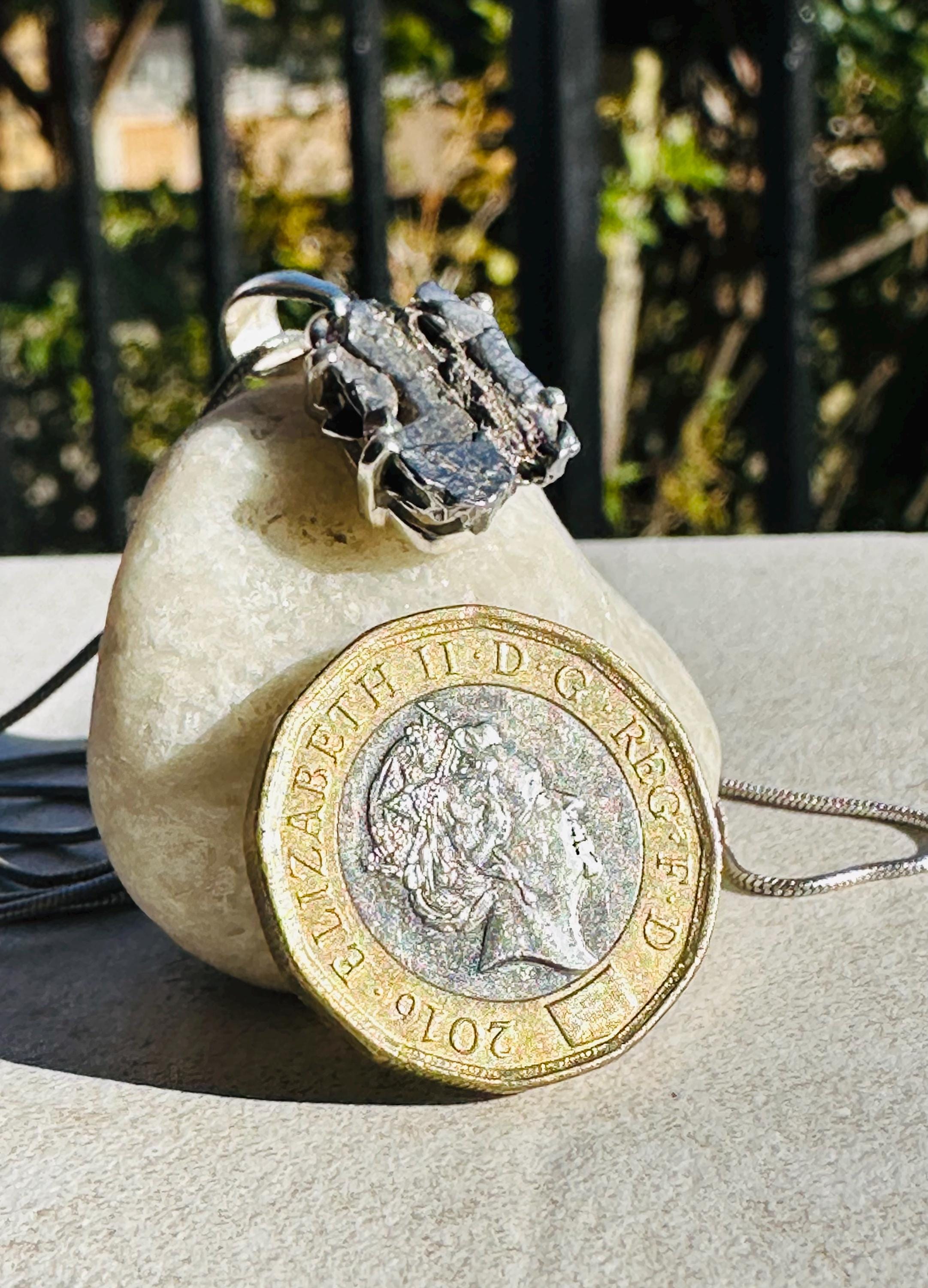 Meteorite Campo Del Cielo Pendant, 16mm 11mm Sterling Silver, Handmade UK gift