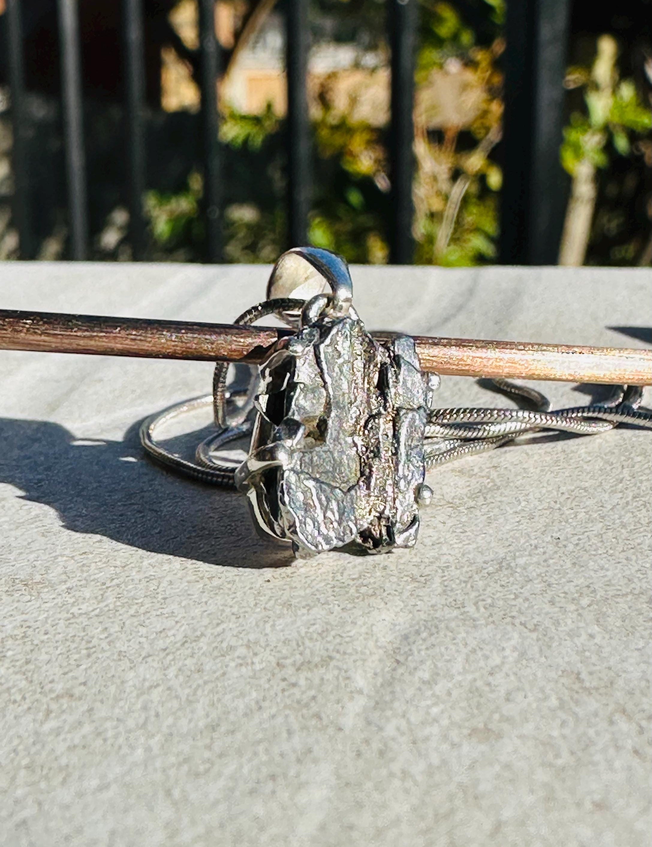 Meteorite Campo Del Cielo Pendant, 16mm 11mm Sterling Silver, Handmade UK gift