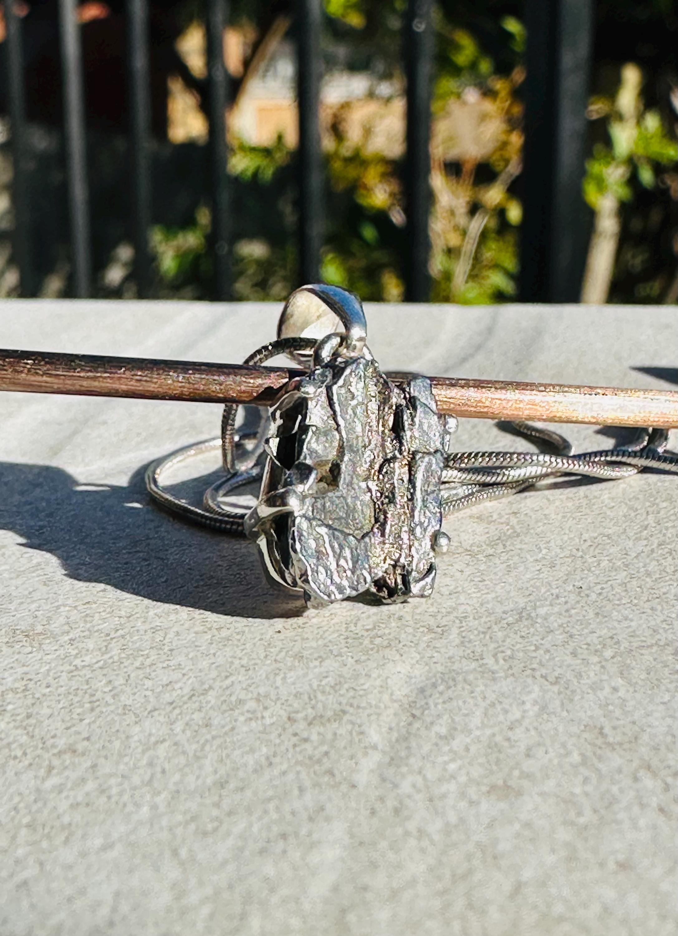 Meteorite Campo Del Cielo Pendant, 16mm 11mm Sterling Silver, Handmade UK gift