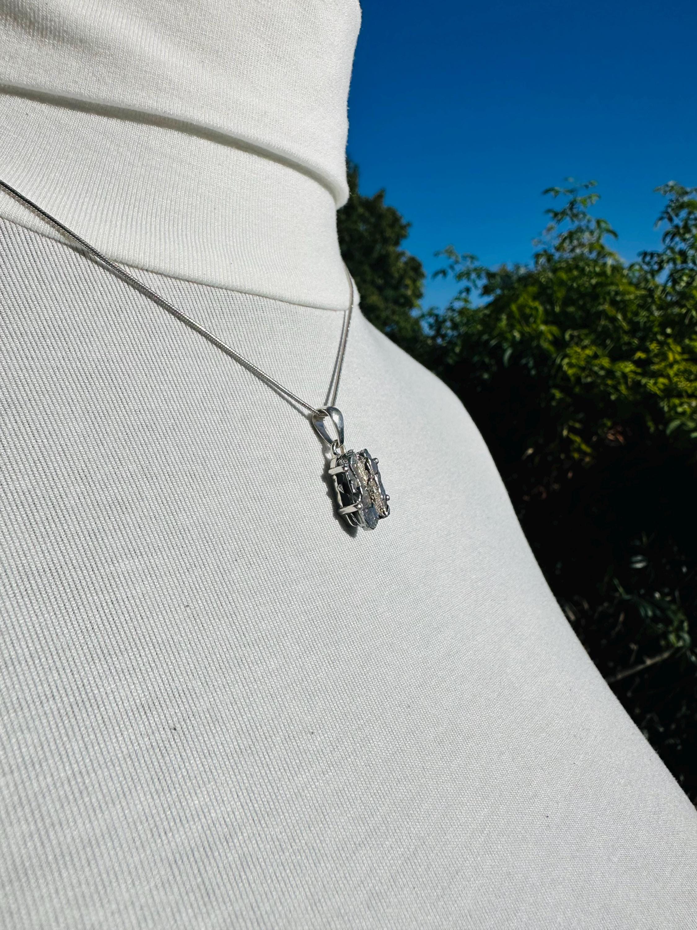 Meteorite Campo Del Cielo Pendant, 16mm 11mm Sterling Silver, Handmade UK gift