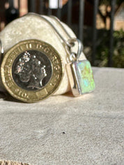 Sterling Opal Pendant: Emerald Cut Sterling Silver Handmade Necklace