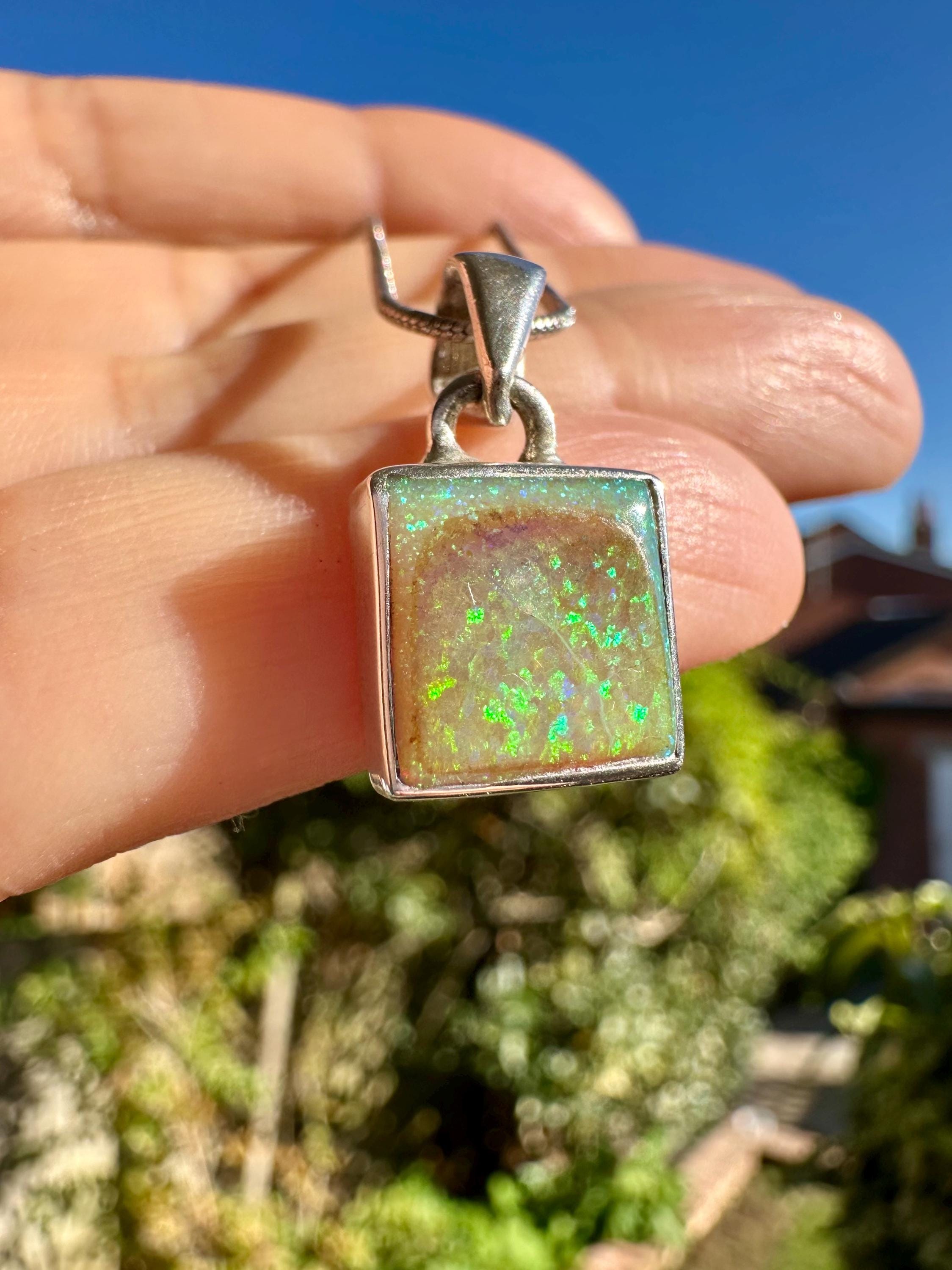 Sterling (Monarch) Opal Pendant, Square 11 mm x 11mm Sterling Silver, Handmade UK gift