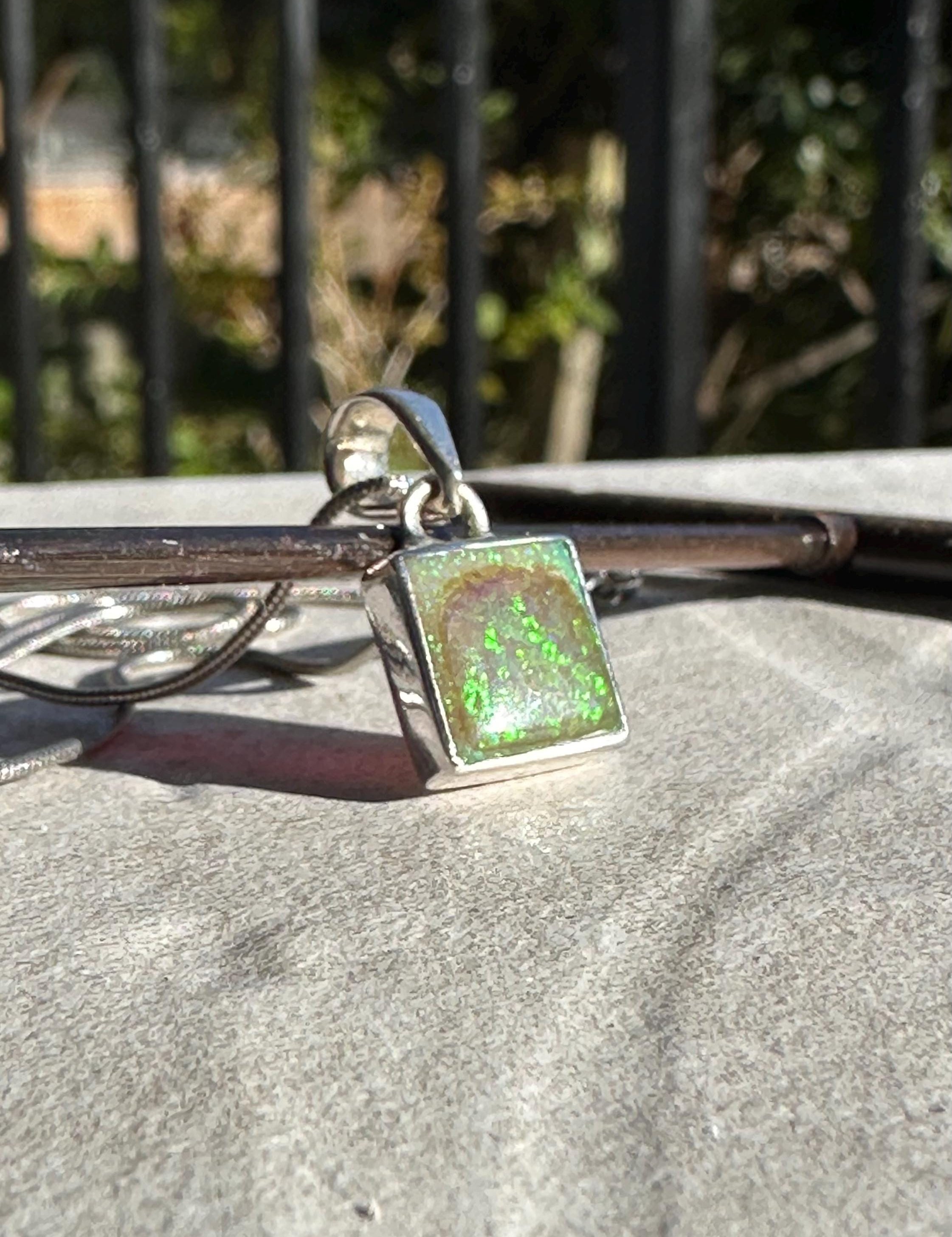 Sterling (Monarch) Opal Pendant, Square 11 mm x 11mm Sterling Silver, Handmade UK gift