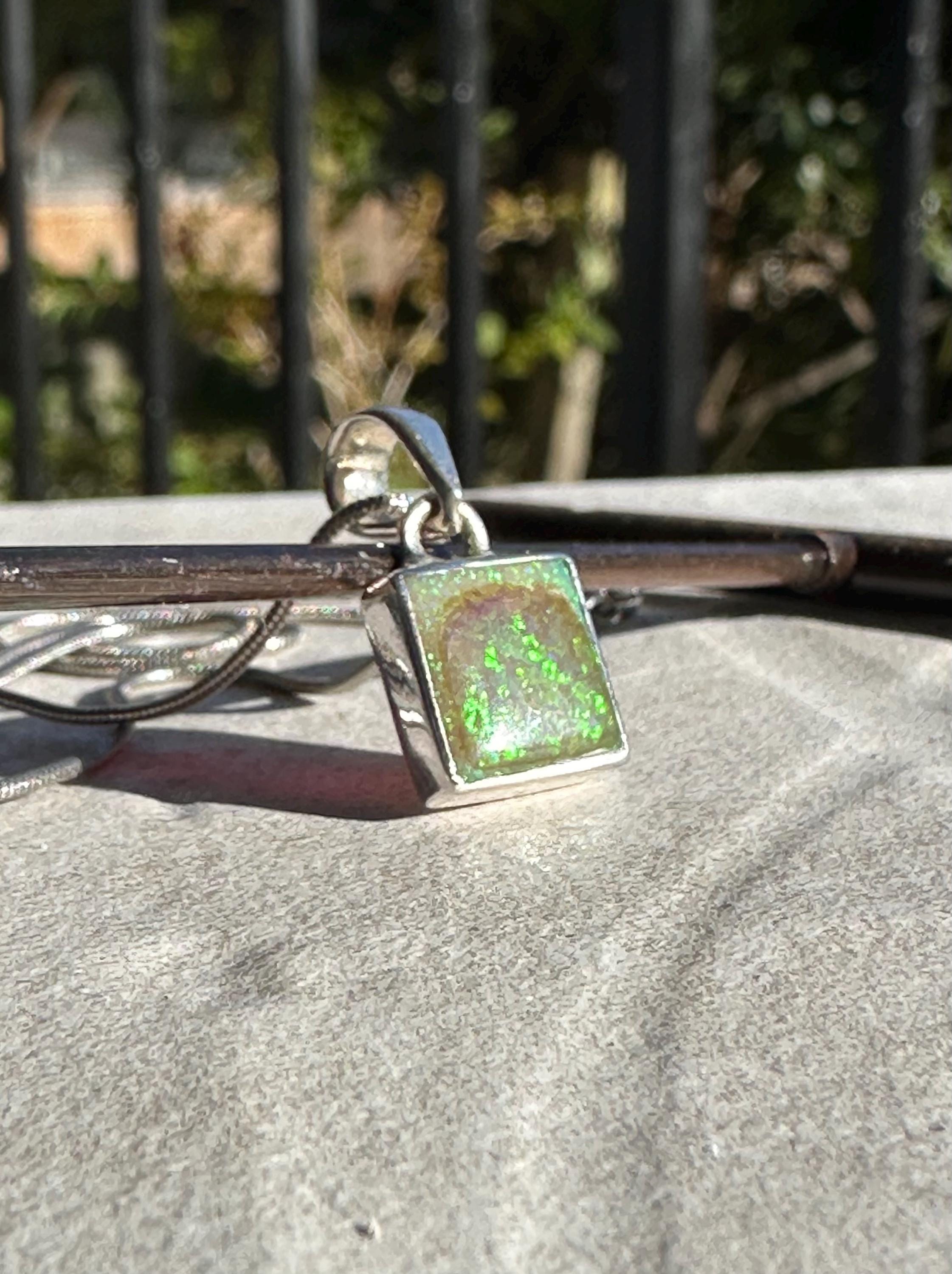 Sterling (Monarch) Opal Pendant, Square 11 mm x 11mm Sterling Silver, Handmade UK gift