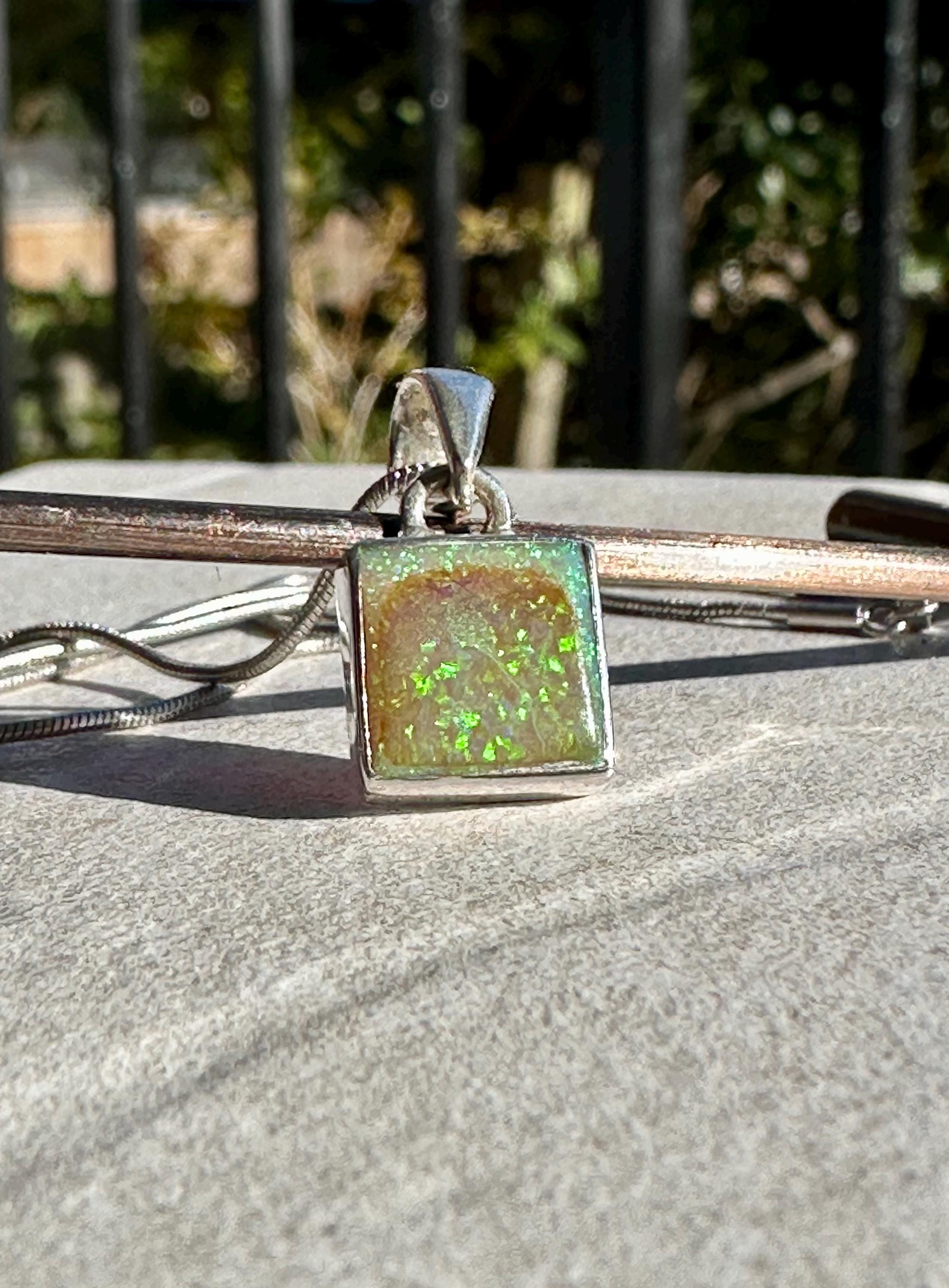 Sterling (Monarch) Opal Pendant, Square 11 mm x 11mm Sterling Silver, Handmade UK gift