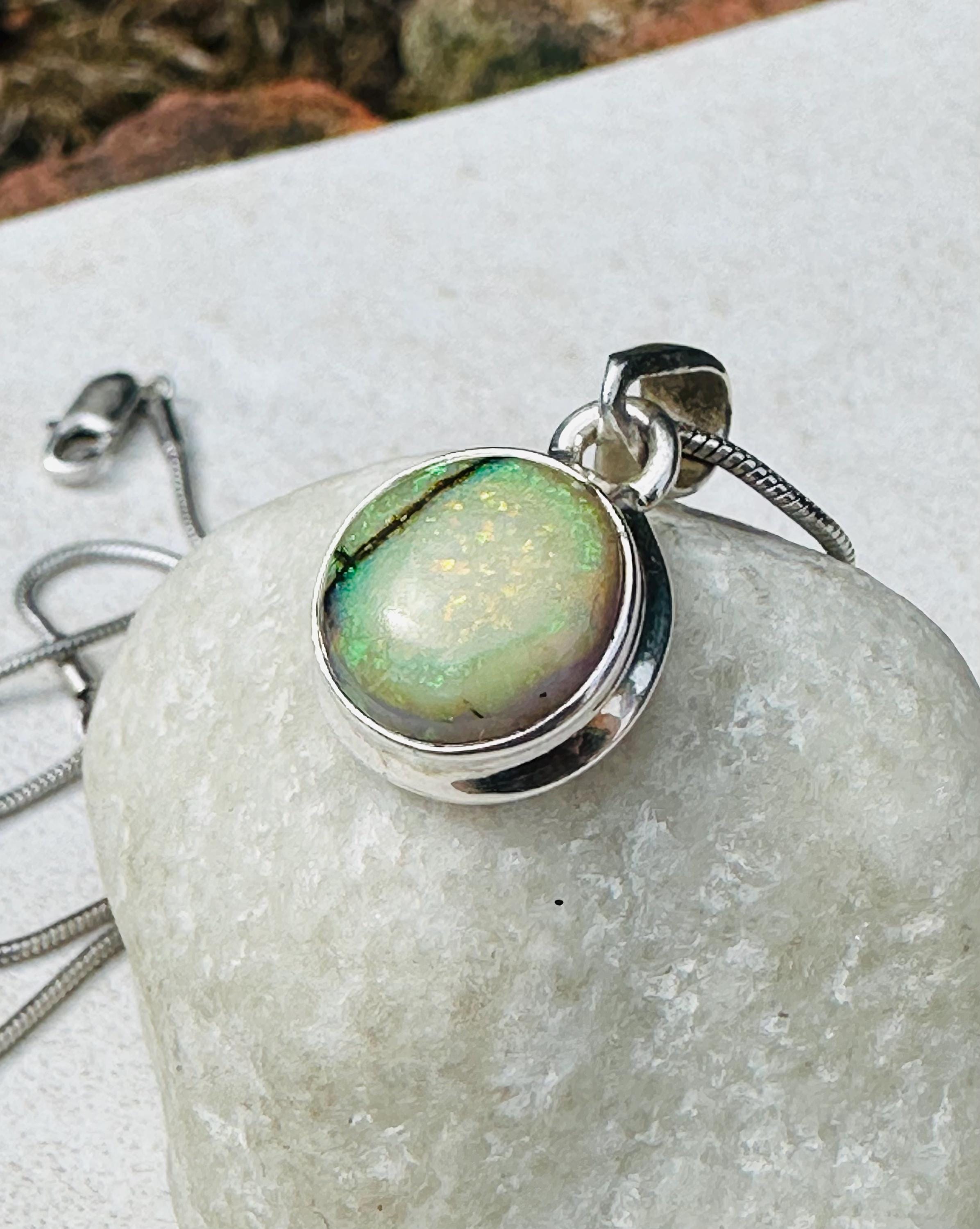 Sterling (Monarch) Opal Pendant, Round 12mm Diameter Sterling Silver, Handmade UK gift