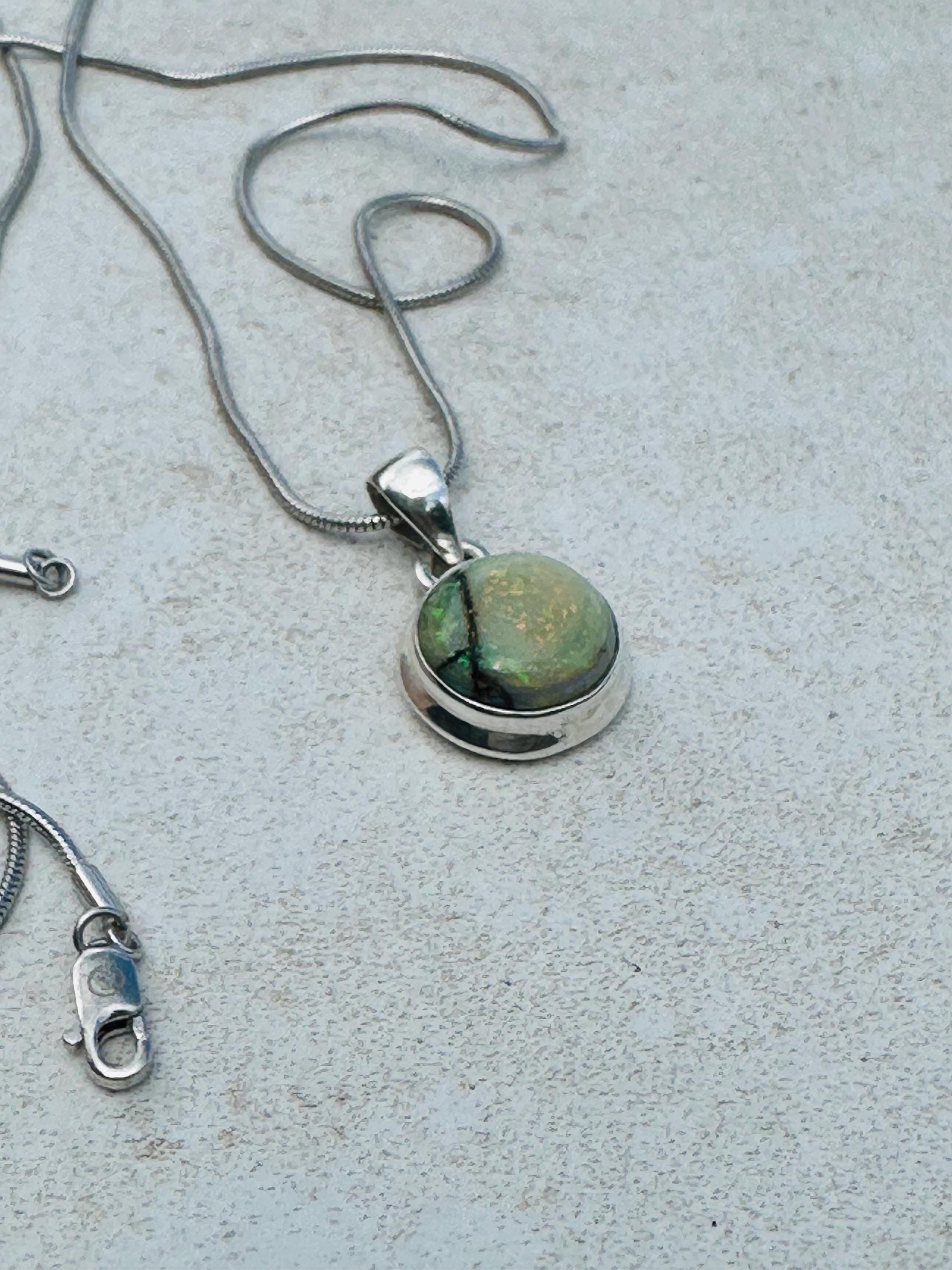 Sterling (Monarch) Opal Pendant, Round 12mm Diameter Sterling Silver, Handmade UK gift