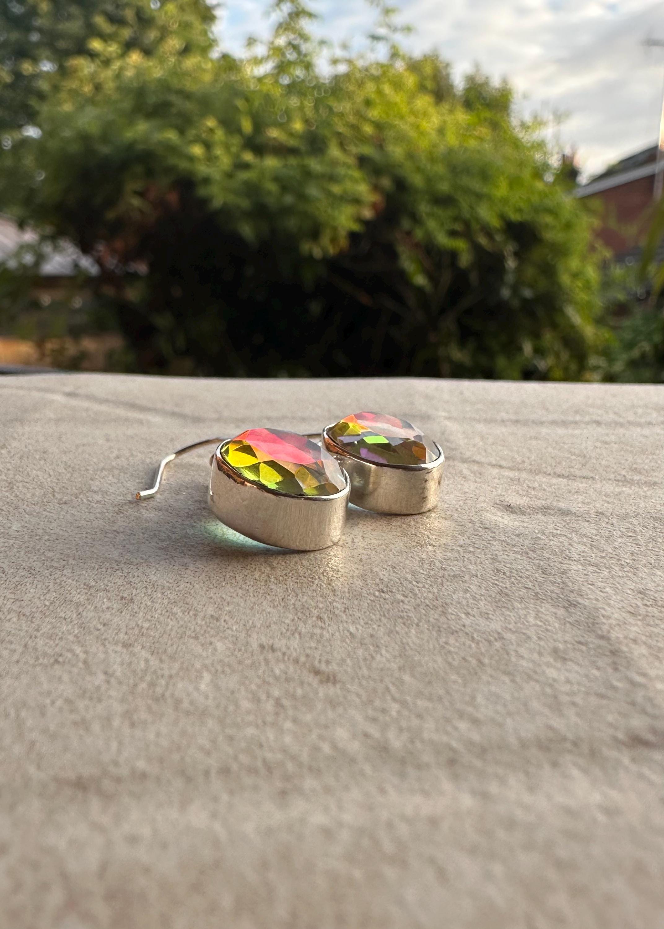 Oval Cut Mystic Topaz Sterling Silver Dangle Earrings