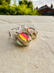 Oval Cut Mystic Topaz Sterling Silver Dangle Earrings