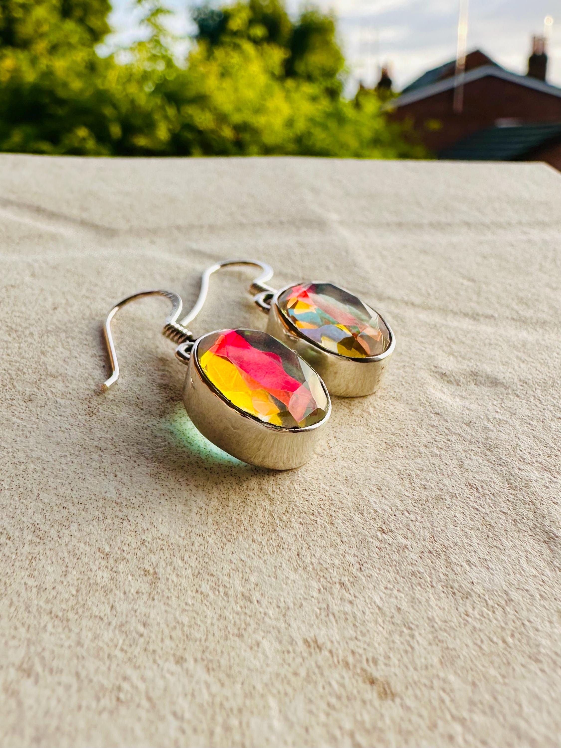 Oval Cut Mystic Topaz Sterling Silver Dangle Earrings