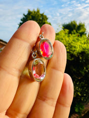 Oval Cut Mystic Topaz Sterling Silver Dangle Earrings