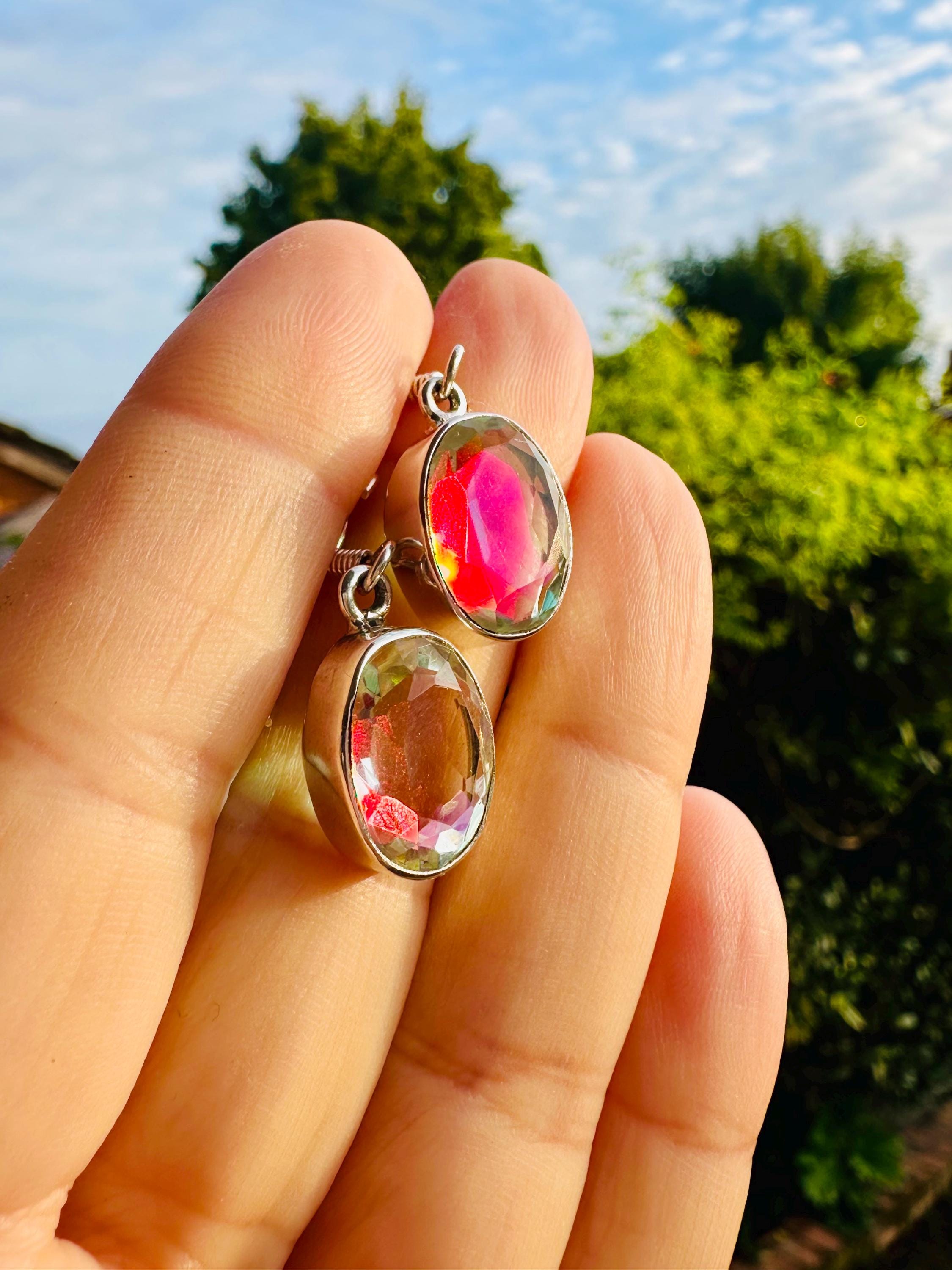 Oval Cut Mystic Topaz Sterling Silver Dangle Earrings