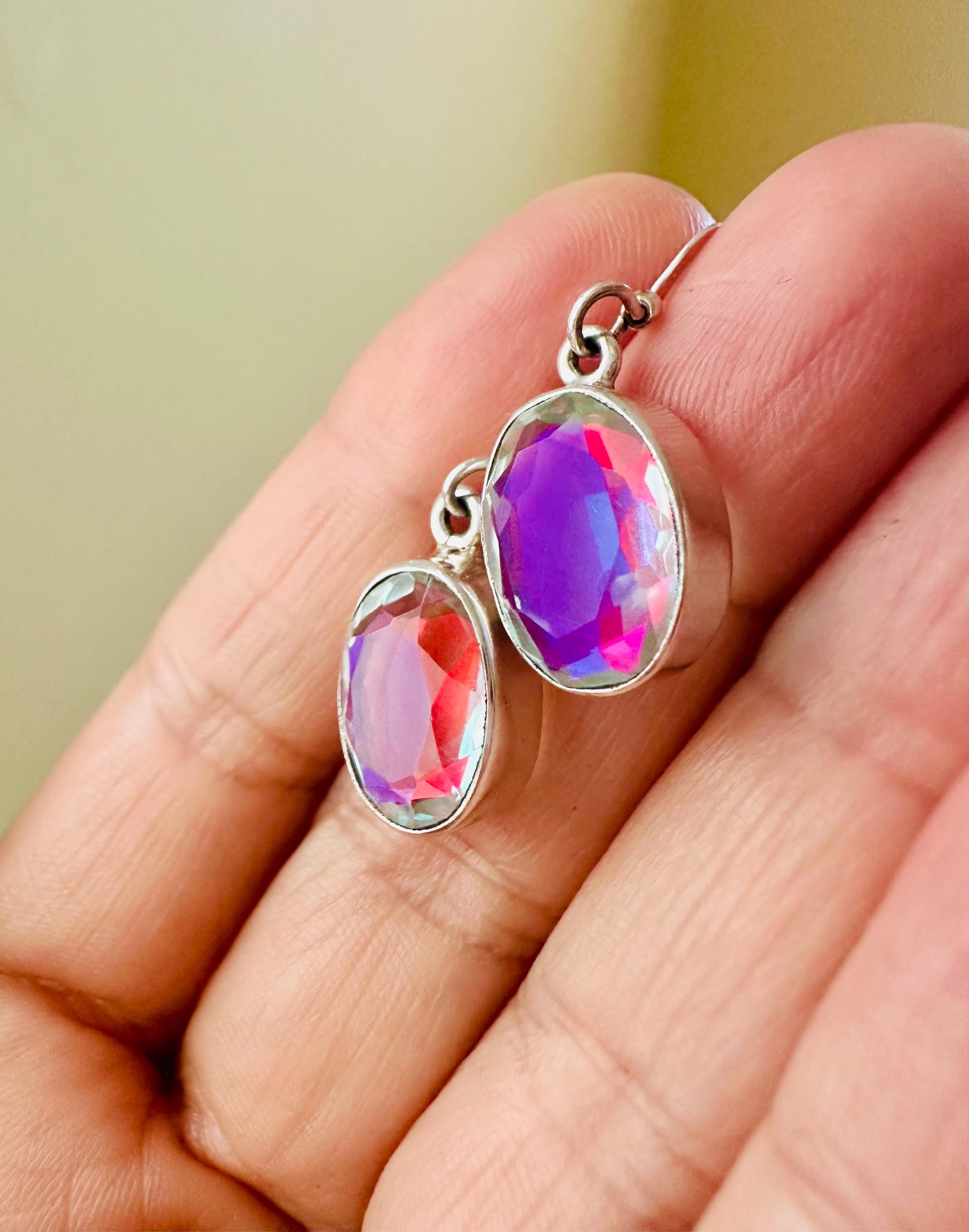 Oval Cut Mystic Topaz Sterling Silver Dangle Earrings