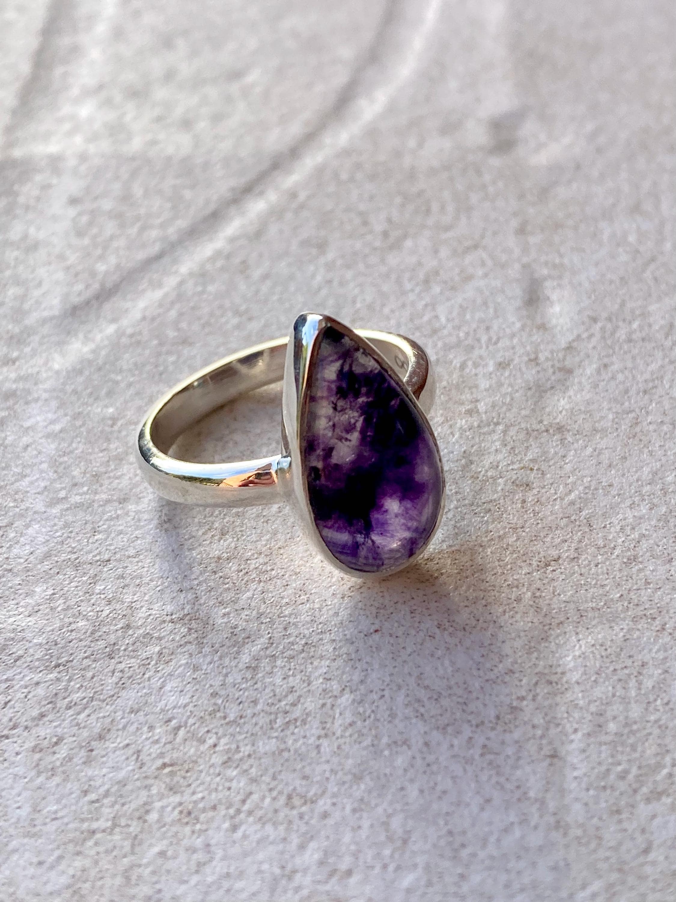 Unique Blue John Ring, Teardrop 18mm x 11mm, Sterling Silver, Handmade Derbyshire UK gift