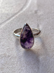 Unique Blue John Ring, Teardrop 18mm x 11mm, Sterling Silver, Handmade Derbyshire UK gift
