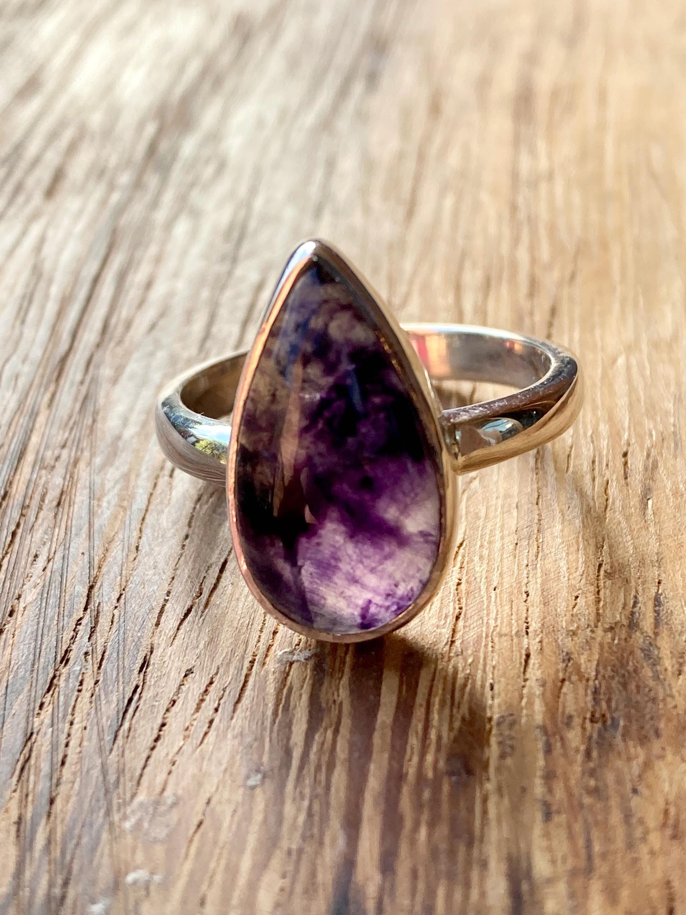 Unique Blue John Ring, Teardrop 18mm x 11mm, Sterling Silver, Handmade Derbyshire UK gift