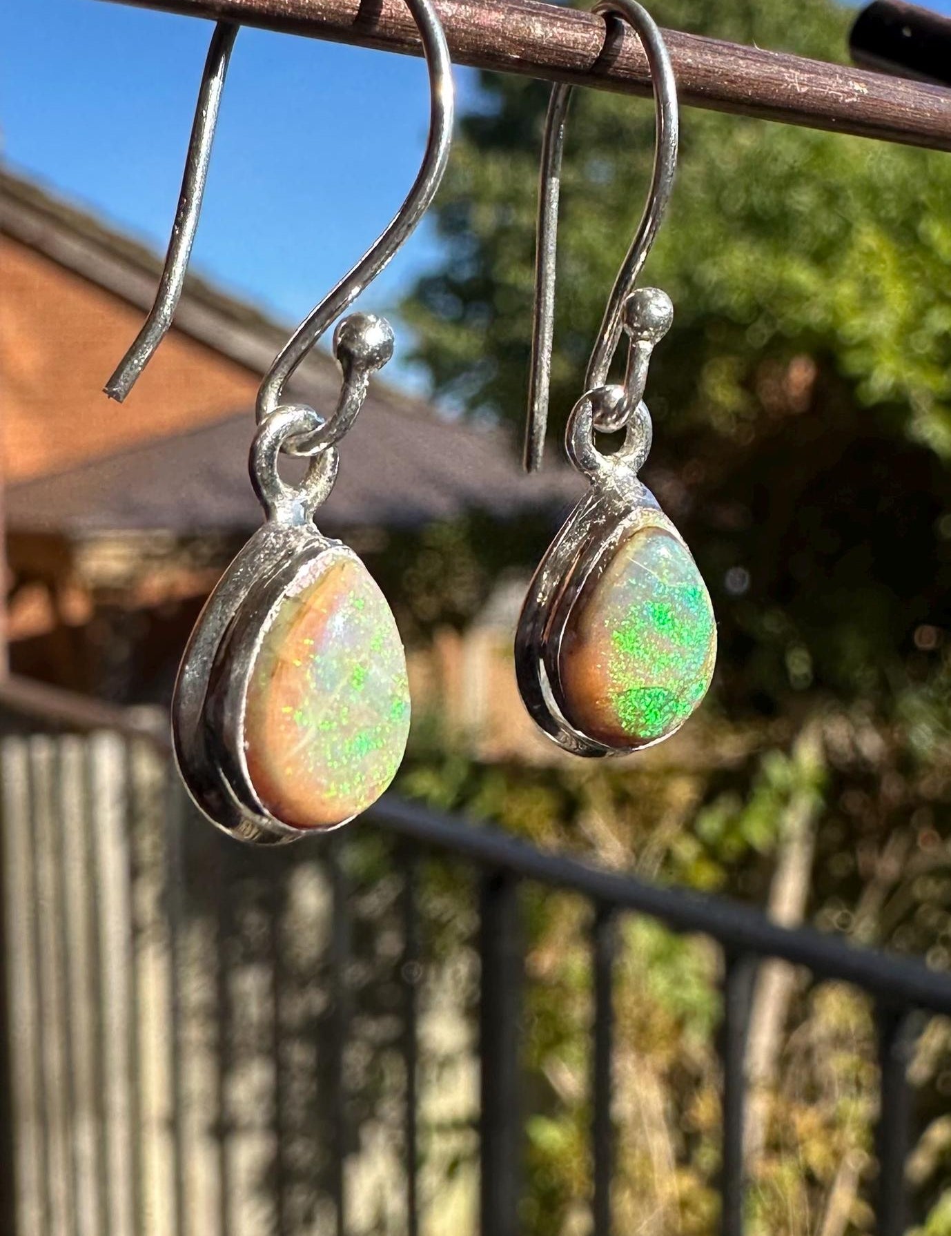 Sterling Opal Monarch Earrings, Teardrop Sterling Silver, Handmade