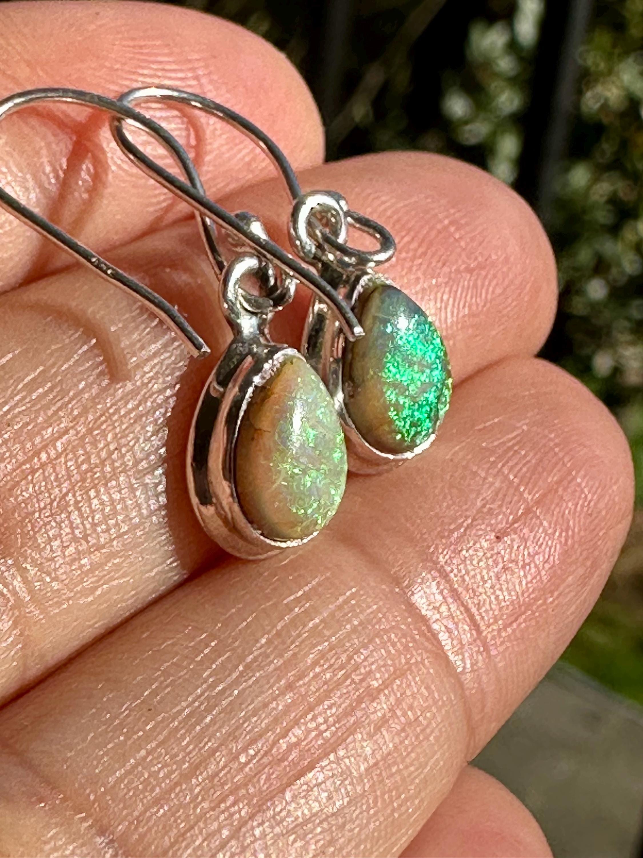 Sterling Opal Monarch Earrings, Teardrop Sterling Silver, Handmade